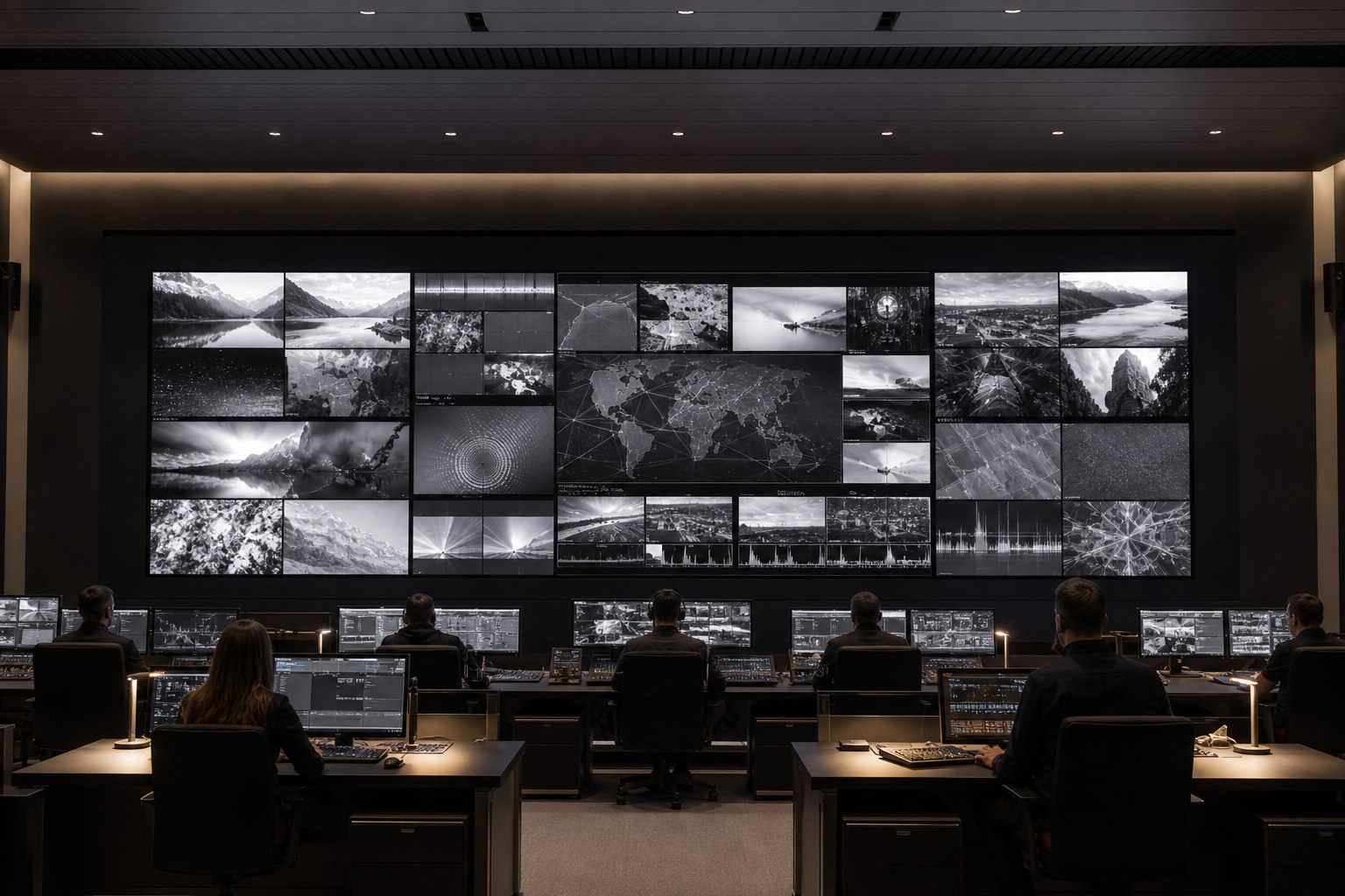 Fine-pitch LED wall in a broadcast control room