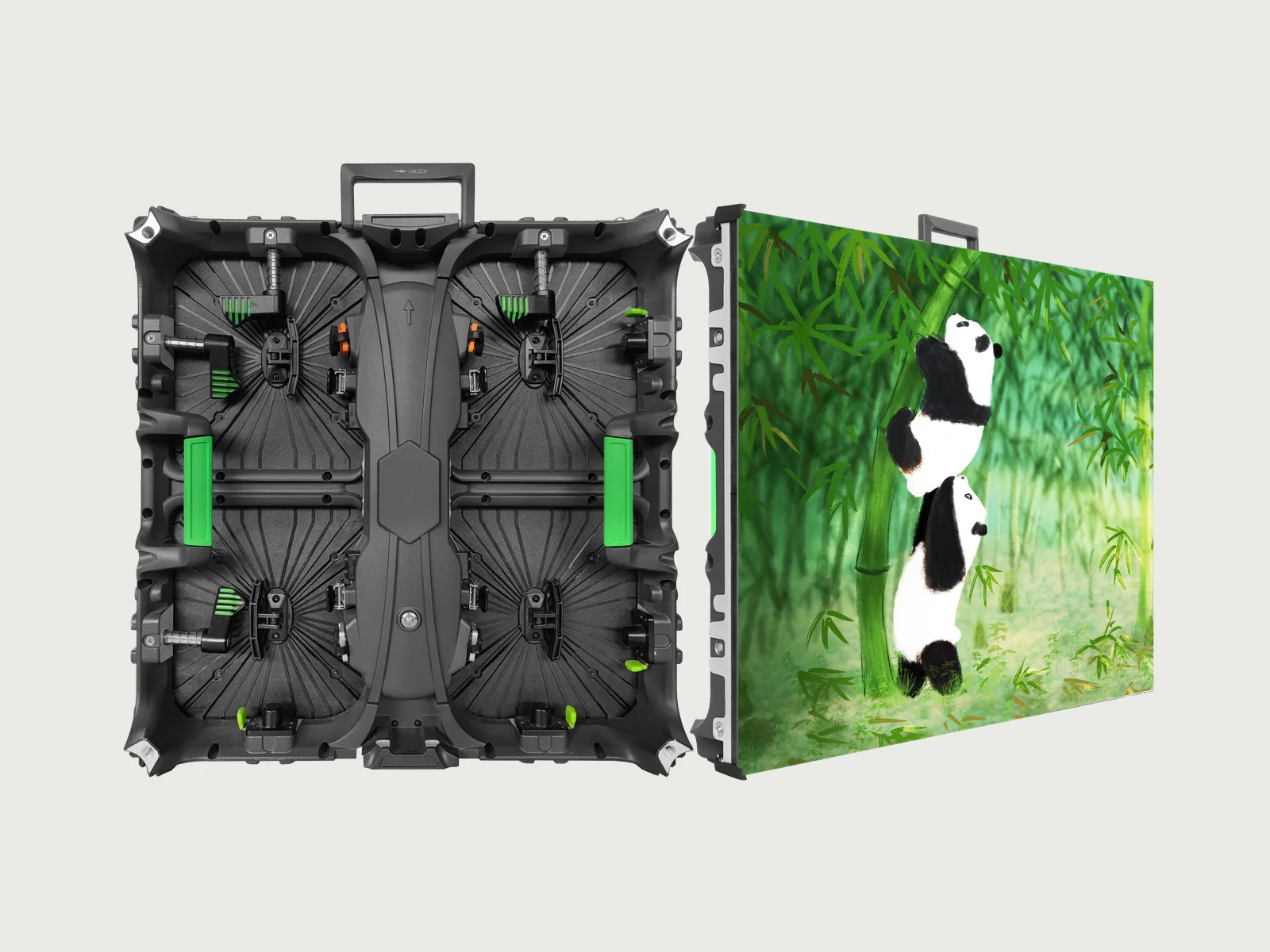 E Series rental LED cabinets shown from the front and rear