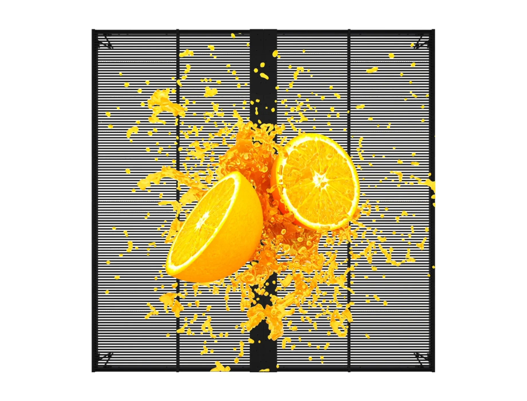 Front-emitting transparent LED cabinet with an orange-fruit content illustration
