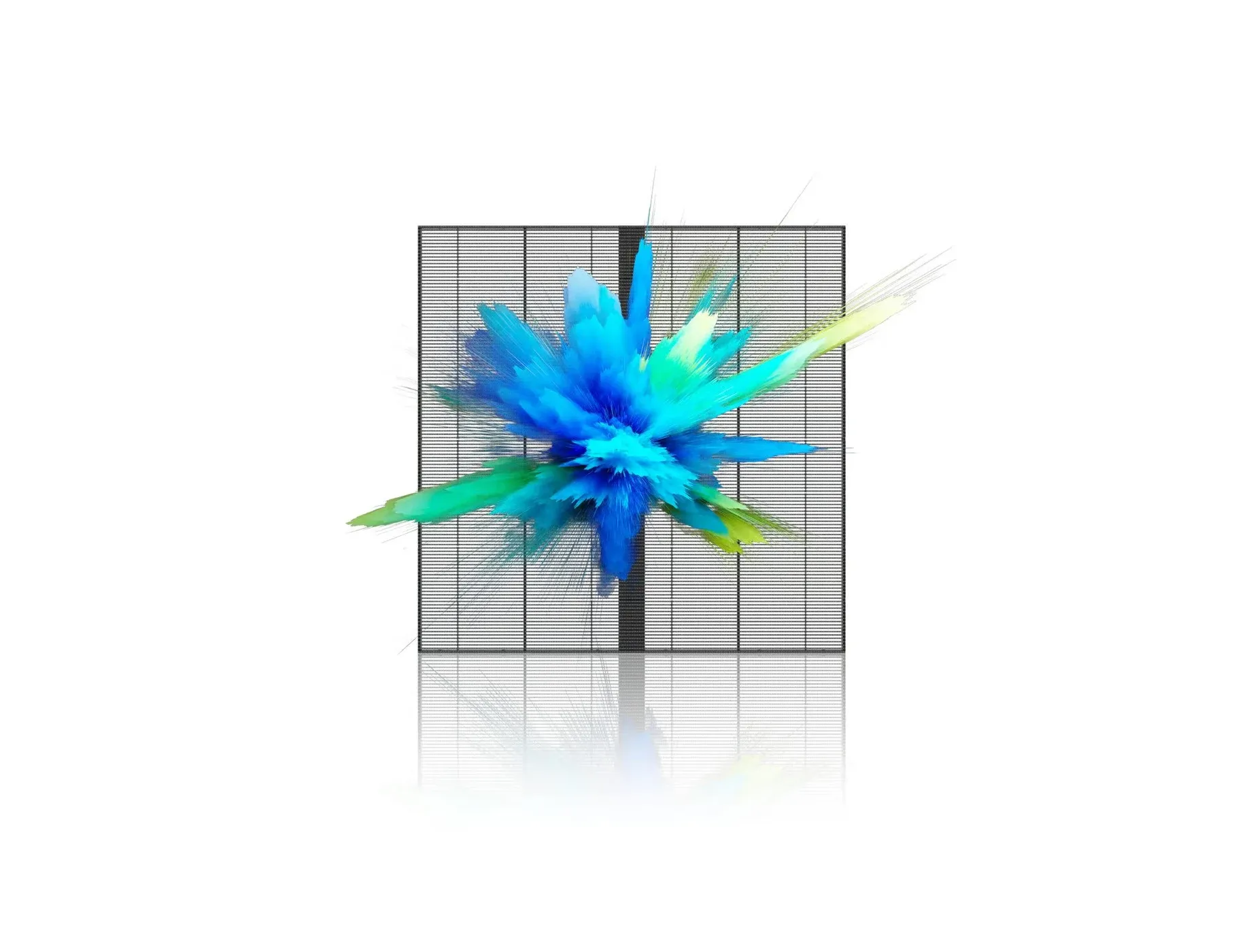 Indoor P3.91 transparent grille cabinet with a blue display-content illustration