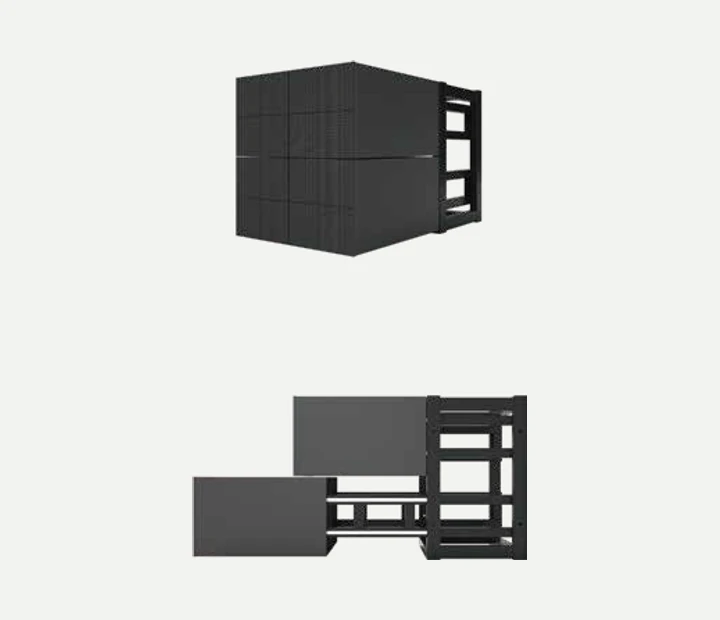 SS03 500-600-O outdoor cabinet and side view showing the extended moving unit