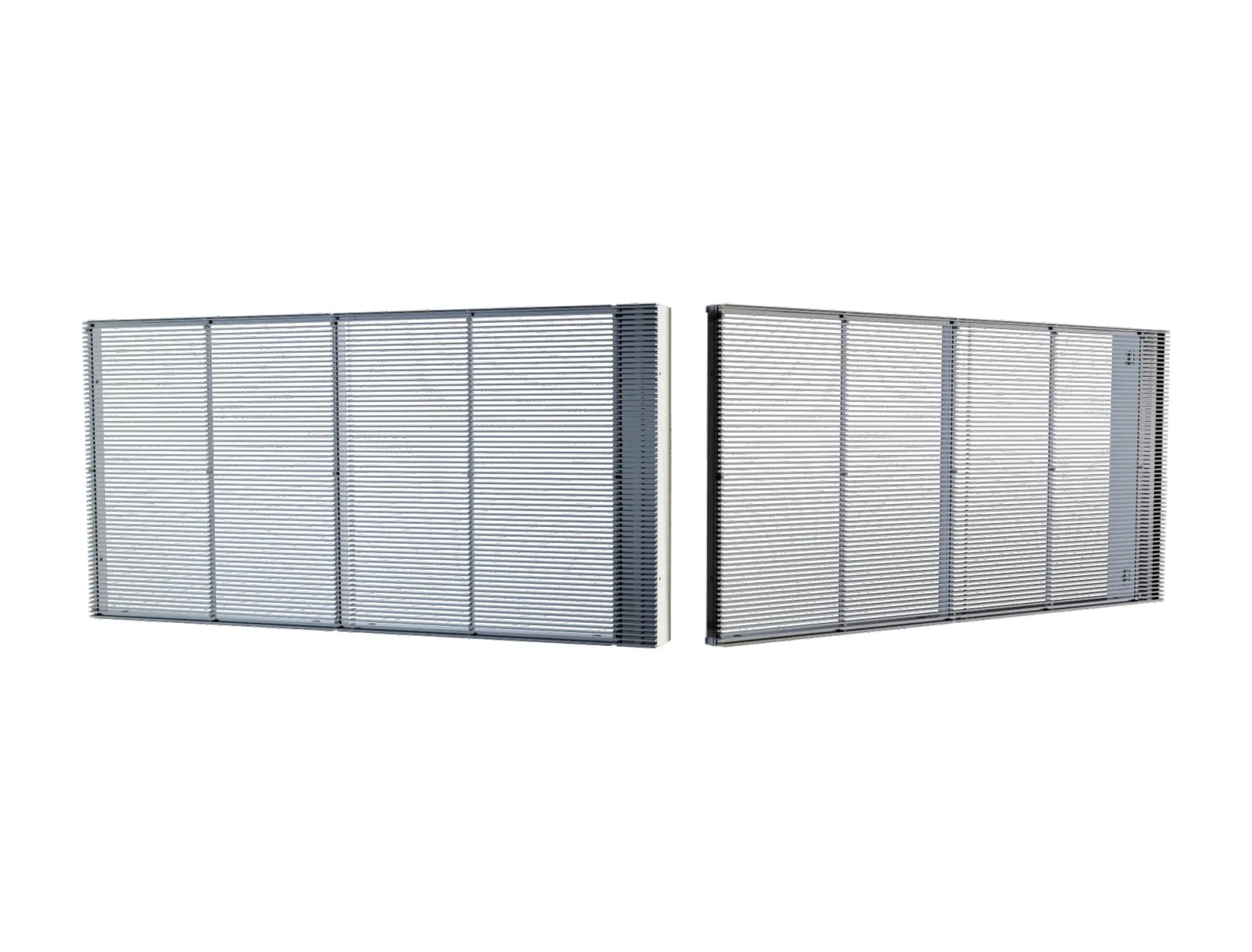 Side-emitting transparent LED cabinets shown from two angles